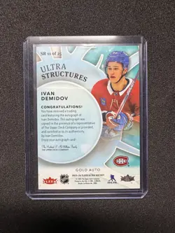 2025-26 UD Fleer Ultra Ultrastructures Ivan Demidov SR 11 of 25 Gold Rookie Auto - Image 3