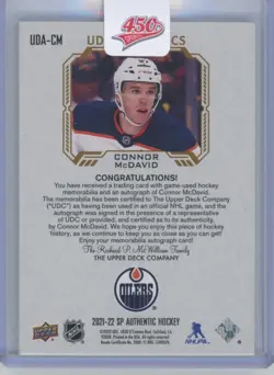 2021-22 Upper Deck SP Authentic UD Authentics Patch Connor McDavid Auto 07/25 - Image 2