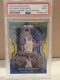 2020 Panini Prizm Anthony Edwards Choice Prizm Blue/Yellow/Green PSA 9 - Image 1