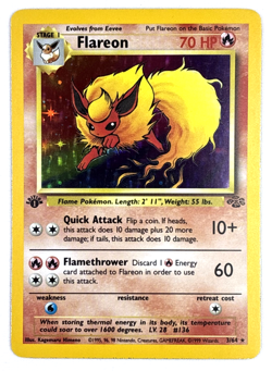 Flareon 3/64 Jungle 1999 English Holo Rare 1st Edition Pokemon TCG Vintage LP - Image 1