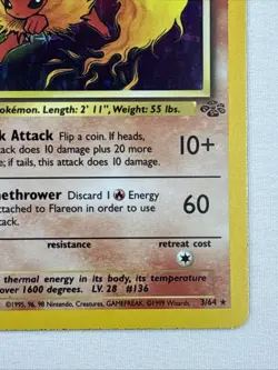 Flareon 3/64 Jungle 1999 English Holo Rare 1st Edition Pokemon TCG Vintage LP - Image 5