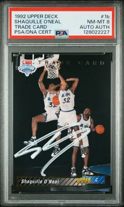 Shaquille O'Neal 1992 Upper Deck Trade Signed Rookie Card #1B Auto PSA 8 - Image 1
