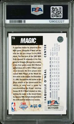 Shaquille O'Neal 1992 Upper Deck Trade Signed Rookie Card #1B Auto PSA 8 - Image 2