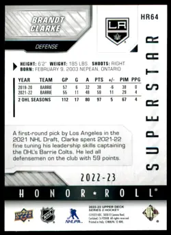 2022-23 Upper Deck Honor Roll Brandt Clarke #HR64 - Image 2
