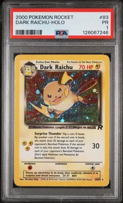 PSA 1 Dark Raichu 83/82 Team Rocket 2000 Secret Holo Rare WOTC Pokemon Card TCG - Image 1