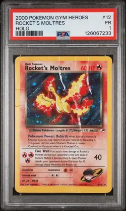 PSA 1 Rocket's Moltres 12/132 Gym Heroes 2000 Holo Rare WOTC Pokemon Card TCG - Image 1