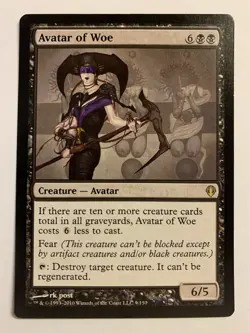 1X NM/SP MTG Magic The Gathering Avatar of Woe Archenemy Regular Rare Card - Image 1