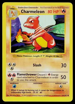 Pokemon Card - Charmeleon Base Set Shadowless 24/102 Uncommon - Image 1