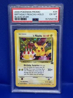 2000 Pokemon Promo Birthday PIKACHU Holo Black Star #24 PSA 6 🎂⚡🎂 ⚡ - Image 1