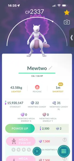 Pokemon Go Legendary Mewtwo ( XXS) ( Normal ) - Image 1
