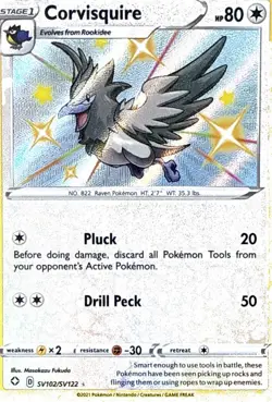 Corvisquire SV102/SV122 Shiny Rare Shining Fates Shiny Vault Pokemon NM - Image 1