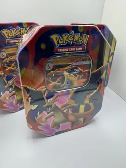 Pokemon TCG Mega Charizard Tin Box Set Charizard X & Y Booster Promo 3-Pack 2024 - Image 1