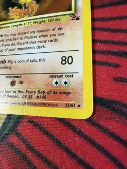 Moltres Fossil 12/62 Holo Rare Unlimited Pokemon HP - Image 2