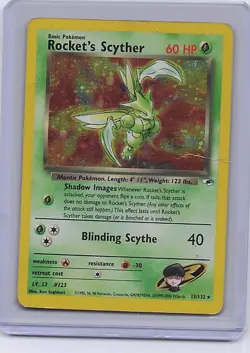 Rocket's Scyther 13/132 Holo Rare Gym Heroes Pokemon Unlimited Holo Damaged - Image 1