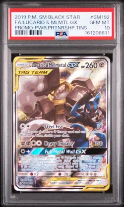 2019 POKEMON SM BLACK STAR PROMO #SM192 FULL ART/LUCARIO & MELMETAL GX PSA 10 - Image 1