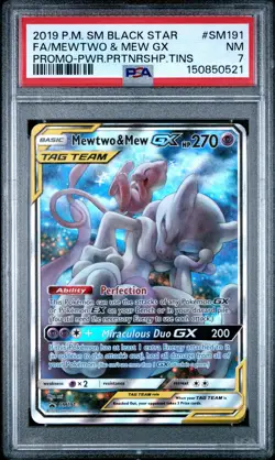 2019 POKEMON SM BLACK STAR PROMO #SM191 FULL ART/MEWTWO & MEW GX PSA 7 - Image 1