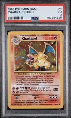 1999 Pokemon TCG Base Set Charizard PSA 3 Holo Rare 4/102 Age 6+ - Image 1