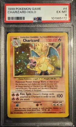 1999 Pokemon Base Set Unlimited Charizard Holo #4 PSA 6 - Image 1