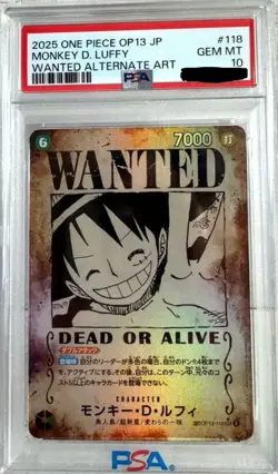 PSA10 Monkey D Luffy #118 One Piece Card Wanted Alt Art OP13 Rare - Image 1