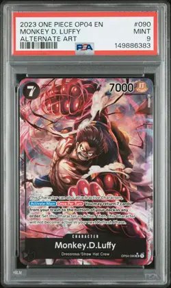 2023 ONE PIECE OP04-KINGDOMS OF INTRIGUE ALTERNATE ART MONKEY D. LUFFY PSA 9 - Image 1