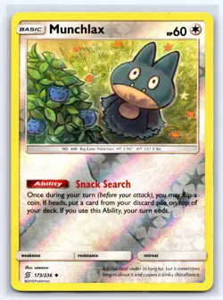 Munchlax 173/236 Uncommon Unified Minds Pokemon Reverse Holo Moderately Played - Image 1