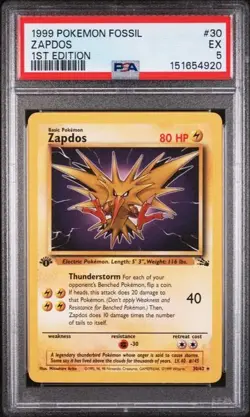 1999 POKEMON FOSSIL 1ST ED ZAPDOS PSA 5 - Image 2