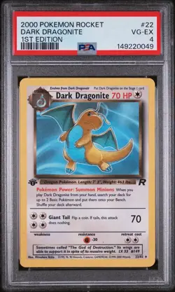 2000 POKEMON ROCKET 1ST EDITION #22 DARK DRAGONITE PSA 4 - Image 1