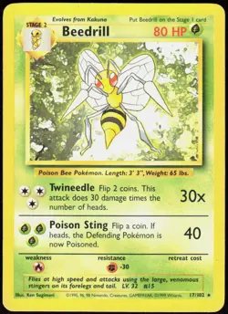 Beedrill 17/102 Rare Base Set Unlimited Pokemon Lightly Played - Image 1