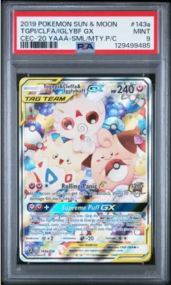 2019 POKEMON SUN & MOON COSMIC ECLIPSE TOGEPI & CLEFFA & IGGLYBUFF GX PSA 9 - Image 1