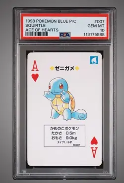 1998 Pokemon Blue Deck Playing Card Squirtle Ace of Hearts PSA 10 - Image 1