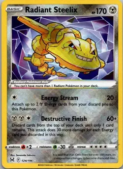 Radiant Steelix 124/196 Radiant Rare Lost Origin Pokemon Holo Near Mint - Image 1