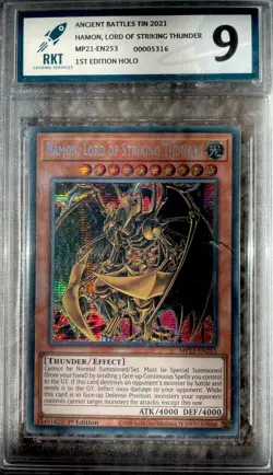 Graded 9 Hamon, Lord of Striking Thunder trading card from Yu-Gi-Oh! franchise - Image 1