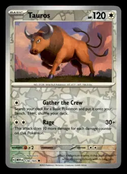 Tauros 128/165 Uncommon 151 Pokemon Reverse Holo Near Mint - Image 1