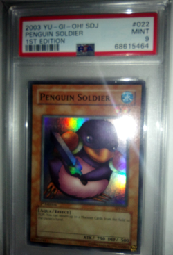 2003 Vintage Yu-Gi-Oh! Penguin Soldier 1st Ed Holo Super Rare PSA 9 SDJ-022 - Image 1