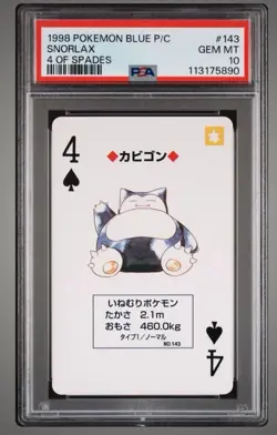 1998 Pokemon Blue Deck Snorlax Playing Card 4 of Spades PSA 10 - Image 1