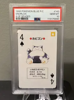 1998 Pokemon Blue Deck Snorlax Playing Card 4 of Spades PSA 10 - Image 3