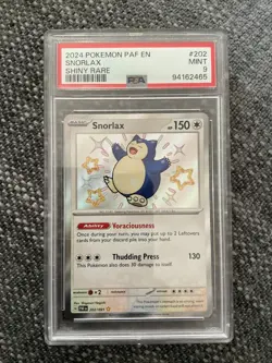 2024 Pokemon Paldean Fates Snorlax Shiny Holo Card 202/091 PSA 9 Mint - Image 1