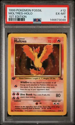 Pokemon Card PSA 6 Moltres 12/62 Fossil 1st Edition - Image 1