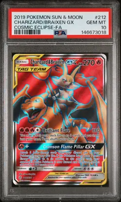 Pokemon Card PSA 10 Charizard & Braixen GX 212/236 Cosmic Eclipse - Image 1