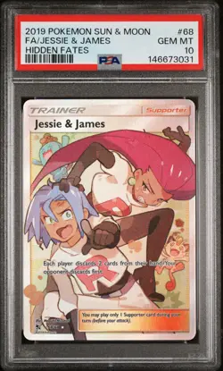Pokemon Card PSA 10 Jessie & James 68/68 Hidden Fates - Image 1
