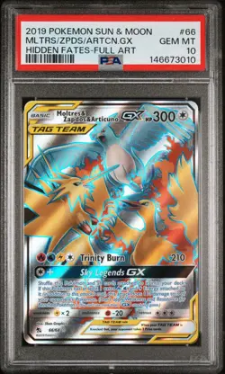 Pokemon Card PSA 10 Moltres & Zapdos & Articuno GX 66/68 Hidden Fates - Image 1