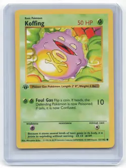 1999 Pokemon Koffing Base Set #51/102 Lightly Played 1st Edition - Image 1