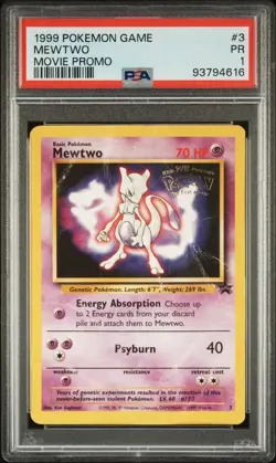 PSA 1 Mewtwo Movie Promo #3 1999 Pokemon Black Star WoTC PR - Image 1