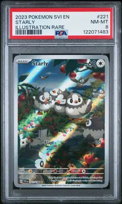2023 POKEMON SVI EN-SCARLET & VIOLET ILLUSTRATION RARE #221 STARLY PSA 8 - Image 1