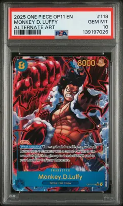 2025 One Piece OP11 EN Monkey D. Luffy Alternate Art #118 PSA 10 - Image 1
