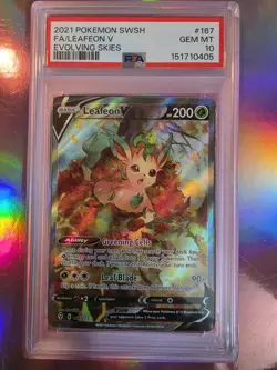 Pokemon 2021 SWSH Evolving Skies Leafeon v FA Ultra Rare Card 167/203 PSA 10 - Image 1