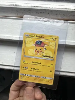 Pokemon TCG Ash's Pikachu Promo Card SM113 Quick Attack Volt Tackle 2017 - Image 1