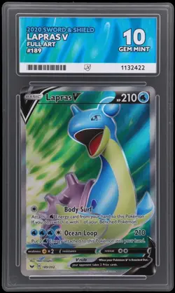 Pokemon Lapras V Sword & Shield 189/202 Graded Pokemon Card ACE 10 PERFECT SUBS - Image 1