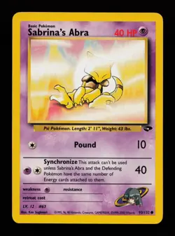 Sabrina's Abra 93/132 Unlimited Common Gym Challenge Pokemon Cards - Image 1