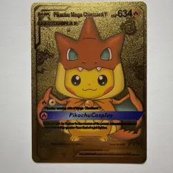 Pikachu Mega Charizard Y Cosplay Gold Foil Fan Art Card - Image 1